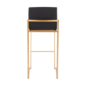 English Elm Fuji Contemporary High Back Barstool Set Of 2 - Gold Steel Frame With Plush Black Faux Leather Comfort B202P222173