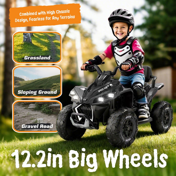 English Elm 24v Kids Electric Atv Xxxl Off-road Ride on with Remote Parental Control and Bluetooth Black W1578P228312