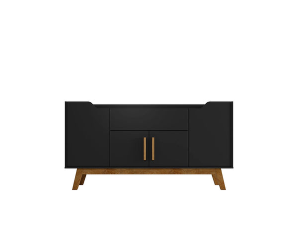Manhattan Comfort Addie Mid-Century Modern Sideboard Matte Black and Cinnamon 244BMC82