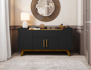Manhattan Comfort Addie Mid-Century Modern Sideboard Matte Black and Cinnamon 244BMC82