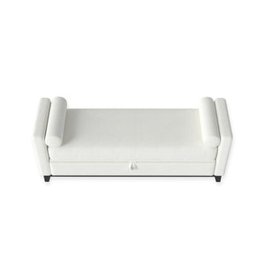 English Elm 66 Inch Sherpa Upholstered Storage Bench with Fluted Wood Base and Bolster Pillows W1658P446122