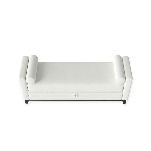 English Elm 66 Inch Sherpa Upholstered Storage Bench with Fluted Wood Base and Bolster Pillows W1658P446122