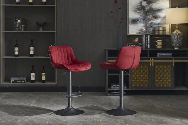 English Elm Chrome Velvet Swivel Bar Stool Set of 2 — Height Adjustable, 360° Rotating Footrest, Red Upholstery W1249P253969