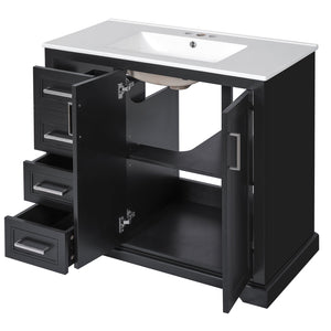 English Elm 36" Modern Bathroom Vanity with Ceramic Sink, Soft-Close Doors, 3 Drawers & Ample Storage for Small Baths Black N729P280194B