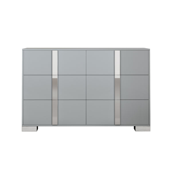 English Elm 3-Pieces Mirrored 6-Drawer Dresser and Two Nightstands with Sleek Metal Legs for Modern Living Gray 54.25 L x 20.75 W x 8.5 H N733S307938G