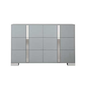 English Elm Elegant Mirrored Dresser with Metal Feet and 6 Spacious Drawers for Organized, Modern Living Spaces Gray 54.25 L x 20.75 W x 8.5 H N733P307943G