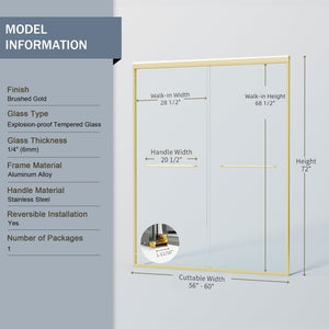 English Elm 56" Semi-frameless Bypass Shower Door Brushed Gold Tempered Glass Walk-in Enclosure W1573P326965