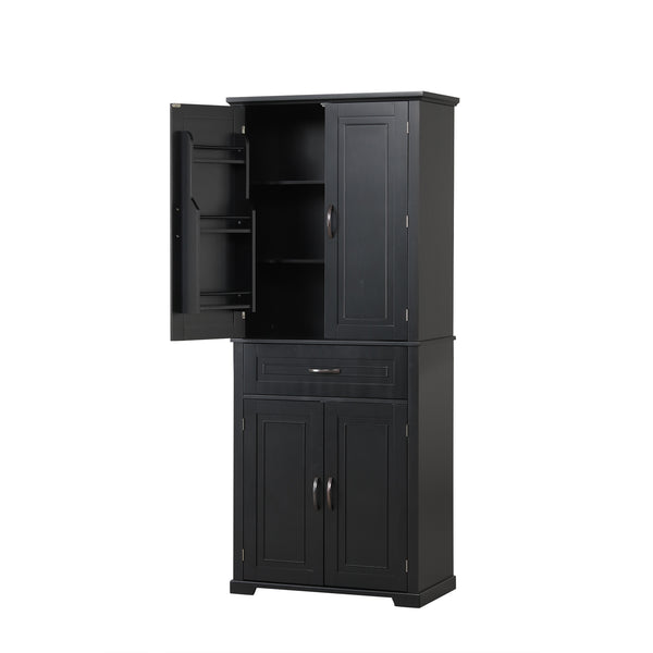 English Elm Bathroom Tall Storage Cabinet with Doors and Drawer, Adjustable Shelf, Anti-Tip Safety, MDF Finish Black N725P210330B