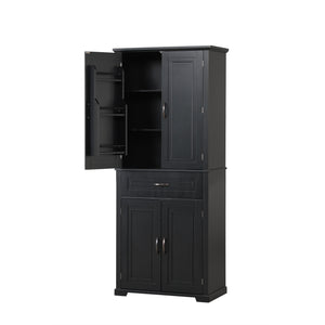 English Elm Bathroom Tall Storage Cabinet with Doors Drawer and Adjustable Shelf, MDF Build, Metal Handles, Anti-Tip Safety Black WF308204AAB