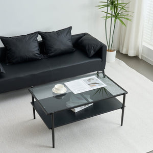 English Elm Rectangle Coffee Table With Sleek Gray Glass Top & Sturdy Black Metal Legs - Modern Living Room Style W241139565-GIGA