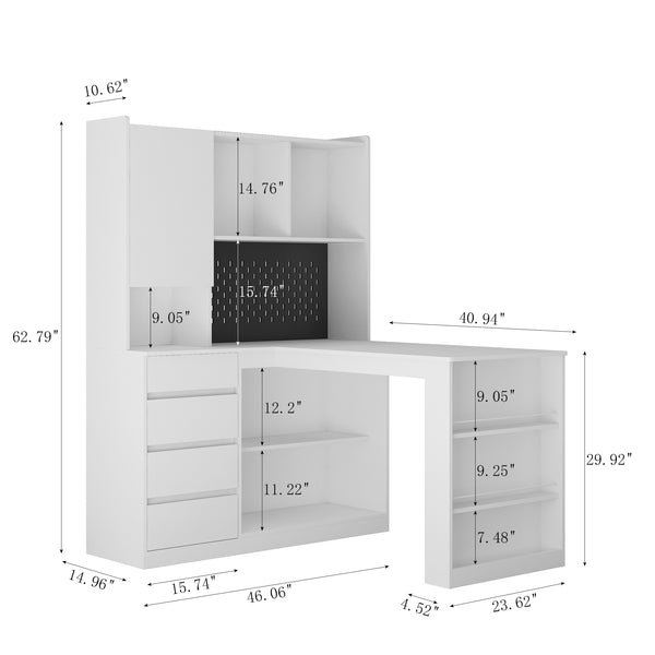 English Elm L Shaped Desk With Integrated Charger & Led Light – Modern Corner Computer & Gaming Workstation With Storage W1321S00016