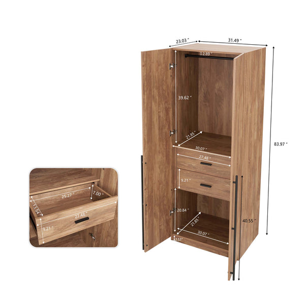 English Elm Lee 32" Space-Saving Wardrobe Closet In Golden Brown – Stylish Storage With Soft-Close Drawers & More! B365S00130