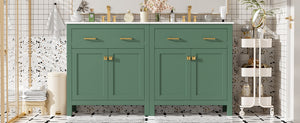 English Elm 60" Modern Bathroom Vanity Set with Double Ceramic Sinks, Soft-Close Doors, Flip Drawer & Storage Green N729P000002F