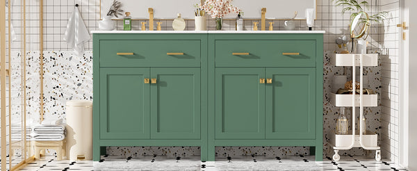English Elm 60" Modern Bathroom Vanity Set with Double Ceramic Sinks, Soft-Close Doors, Flip Drawer & Storage Green N729P000002F