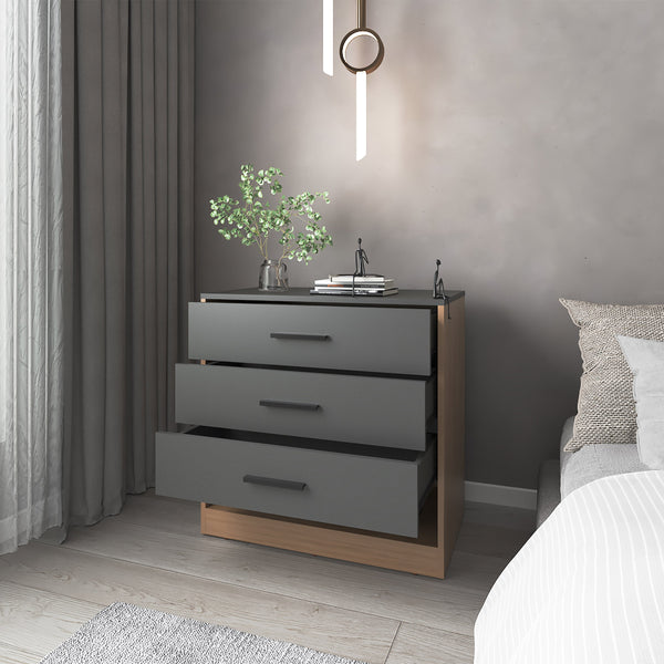 English Elm Fraser Matt Grey/Macadamia Dresser with 3 Spacious Drawers & Open Shelf, Engineered Wood Durable Finish B092P286126