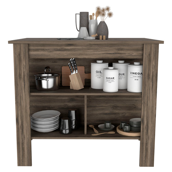 English Elm Brooklyn Kitchen Island With Three Concealed Shelves - Stylish Rustic Design For Storage & Prep B128P148881