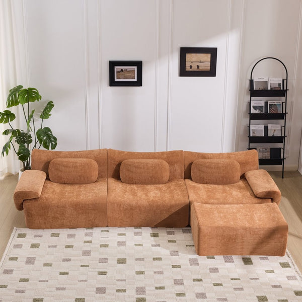 English Elm Modular Chenille Deep Seat Sectional Sofa with Bamboo Frame for Living Room Lounge Orange W1829S00070