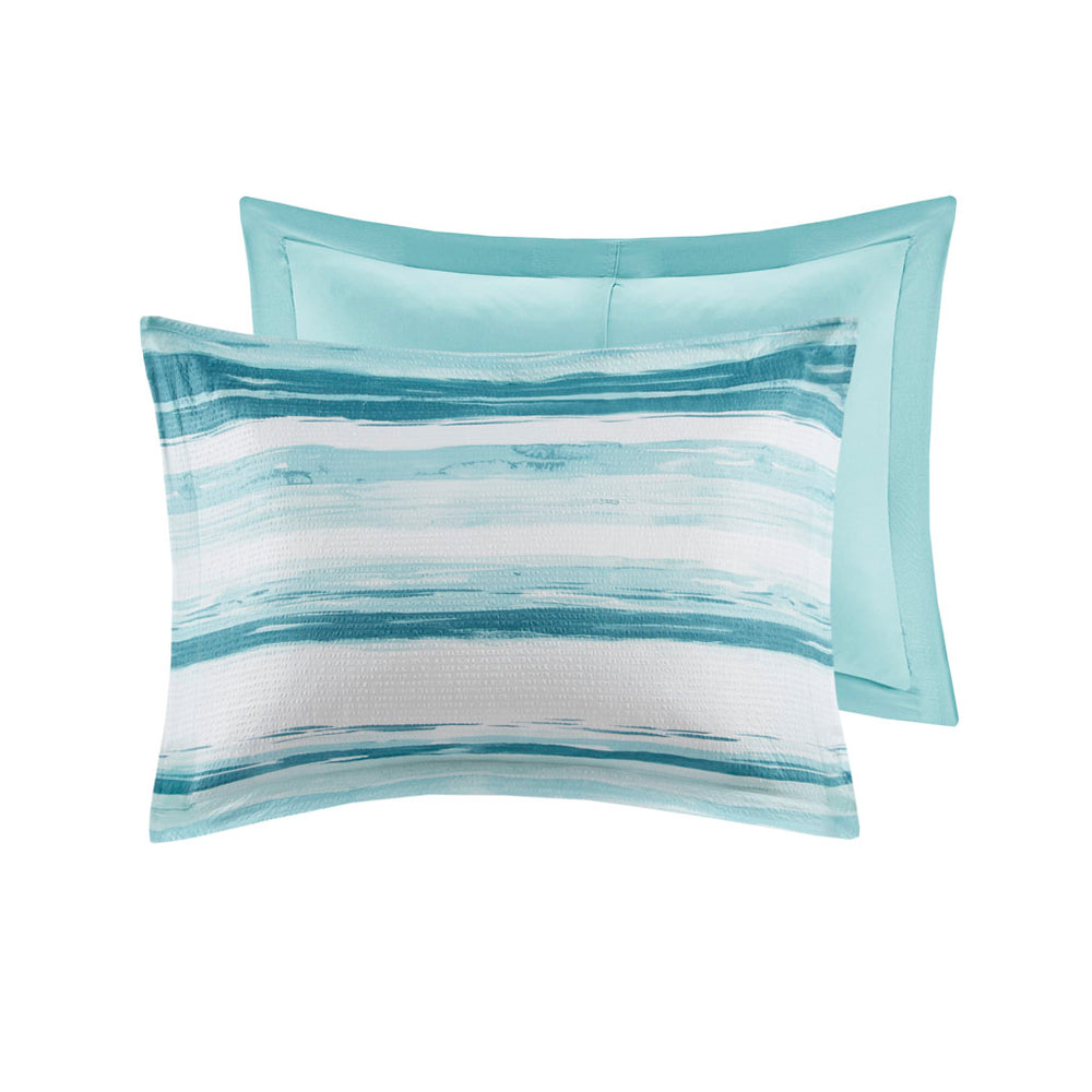 JLA Home Madison Park - 8 Seersucker Comforter and Quilt Set - Coastal Watercolor Stripes, Embroidered Pillows, Lightweight Luxury 92 L x 104 W x 1.5H MP10-7947