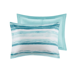 JLA Home Madison Park - 8 Seersucker Comforter and Quilt Set - Coastal Watercolor Stripes, Embroidered Pillows, Lightweight Luxury 92 L x 104 W x 1.5H MP10-7947