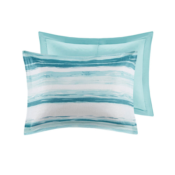 JLA Home Madison Park - 8 Seersucker Comforter and Quilt Set - Coastal Watercolor Stripes, Embroidered Pillows, Lightweight Luxury 92 L x 104 W x 1.5H MP10-7947