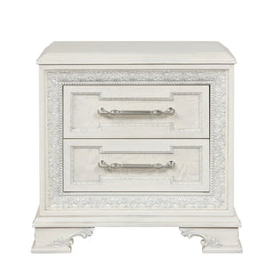 English Elm Traditional French Inspired Nightstand with Usb Charging Dovetail Drawers Creamy Finish B2741P435893