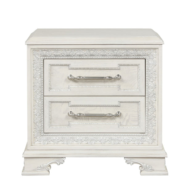 English Elm Traditional French Inspired Nightstand with Usb Charging Dovetail Drawers Creamy Finish B2741P435893
