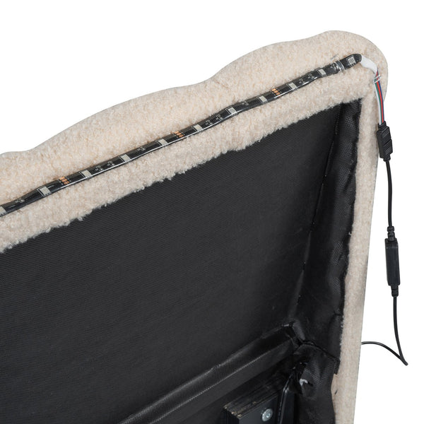 English Elm Teddy Twin Upholstered Platform Bed with Trundle, LED Smart Lighting, Plush Fleece, Sturdy Design Beige SF000055AAA