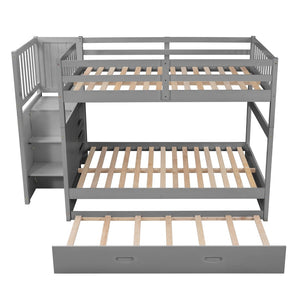 English Elm Full Over Staircase Bunk Bed with Twin Trundle and Built-in Storage Drawers LT000126AAE-2