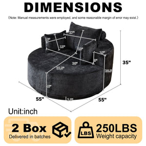 English Elm 55''l 55'l Chenille Swivel Lounge Chair Plush Foam Fill 360 Rotation Modern Living Room Black W834S00642