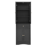 English Elm Tall Bathroom Storage Cabinet, Cabinet With Four Doors and Drawers, Adjustable Shelf, Mdf Board, Black