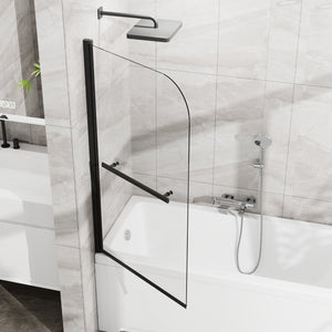 English Elm Goodyo Frameless Bathtub Pivot Screen Tempered Glass Panel with Matte Black Hardware D163147916