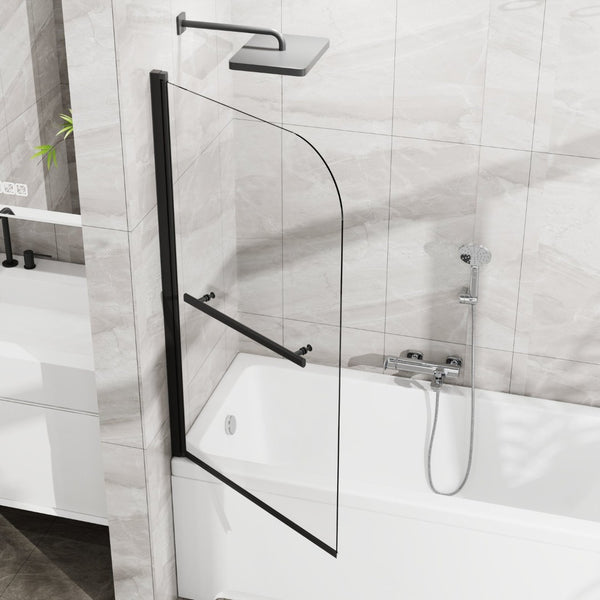 English Elm Goodyo Frameless Bathtub Pivot Screen Tempered Glass Panel with Matte Black Hardware D163147916