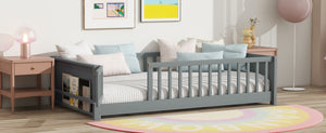 English Elm Twin Size Floor Bed With Book Rack & Playful Door - Cozy, Safe Design For Kids' Rooms In Grey W504P345768-GIGA
