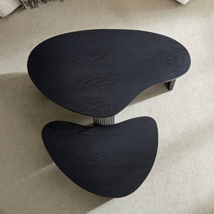 English Elm 2-piece Asymmetrical Nesting Coffee Table Set Sculptural Mdf Organic Shapes Living Room Black W2582P402266