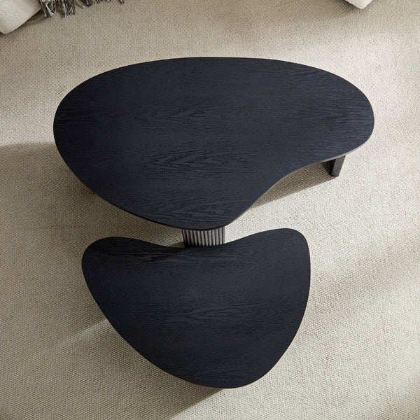 English Elm 2-piece Asymmetrical Nesting Coffee Table Set Sculptural Mdf Organic Shapes Living Room Black W2582P402266