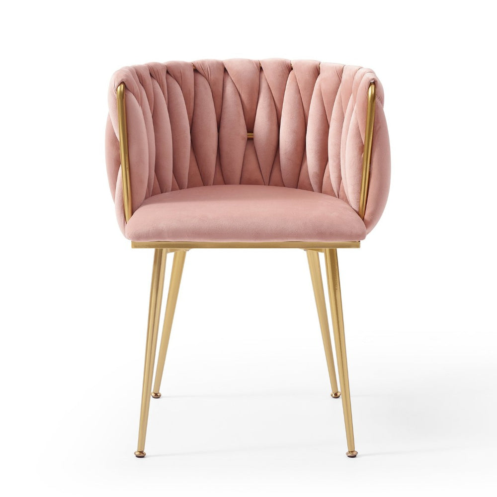 English Elm Modern Velvet Upholstered Dining Chairs Woven Back Gold Legs Set of Two W1117P440621