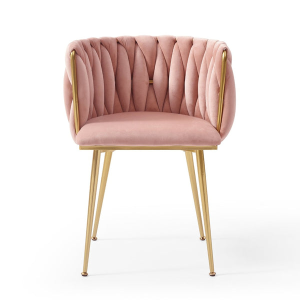 English Elm Modern Velvet Upholstered Dining Chairs Woven Back Gold Legs Set of Two W1117P440621