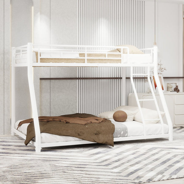 English Elm Metal Twin Over Full Bunk Bed With Removable Stairs, Heavy-Duty Frame & 12" Under-Bed Storage Space W1935P195937