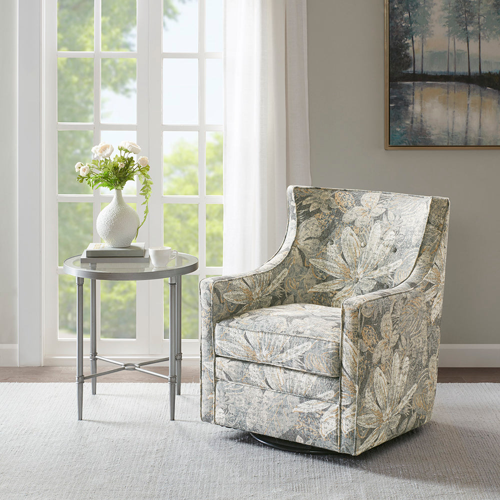 JLA Home Madison Park - Curve Curve-Back Swivel Glider Chair — Tufted Blue Upholstery, Plush Cushion, 360° Glide & No Assembly MP103-0731