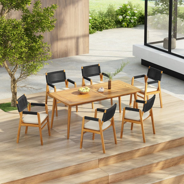 English Elm Christopher Knight Home® - Outdoor Acacia Wood 7-Piece Dining Set With Stylish Rope-Woven Armchairs & Plush Cushions For Comfort N773P210139B6_59329.00