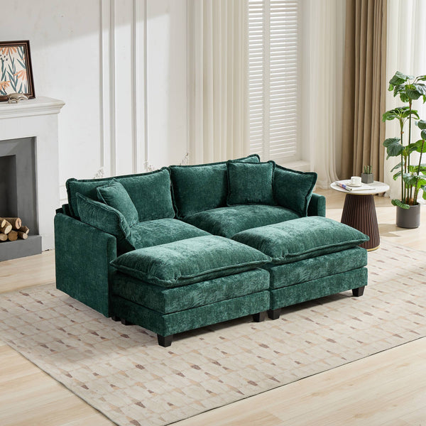 English Elm Cloud Sofa Ottoman modern velvet chenille seat with adjustable backrest, plush double-layer comfort for living spaces Green W1143P310516