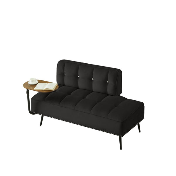 English Elm 54-inch Velvet Tufted Loveseat with Rotating Tray Table Nailhead Trim Compact Seating Black W1359P438325