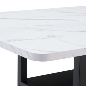 English Elm 71 Inch Fashionable Walnut Grain Dining Table with Sturdy Metal Legs, Scratch-Resistant MDF Top, Storage Shelf, Minimalist Design White+Black W1151P364852