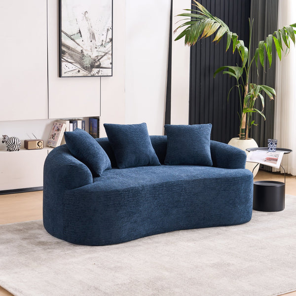 English Elm LY-025S Curved Loveseat Compact 65" Space-Saving Chenille Upholstery, 30D Foam+Spring Comfort Blue W2231P261298