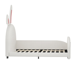 English Elm Twin Rabbit-Shape Upholstered Princess Bed with Headboard & Footboard, Sturdy Slat Platform, Durable MDF Frame White 42.91 L x 34.65 W x 6.5 H N733P198764K