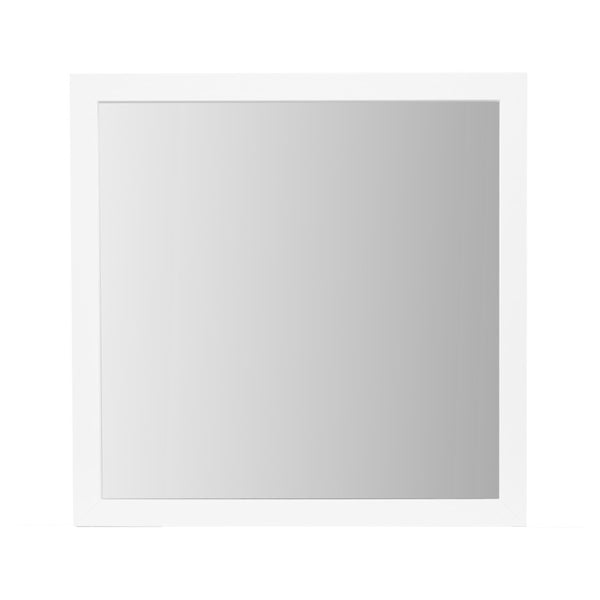 English Elm OMODA White Mirror with Solid Wood & MDF Frame, Sleek White Finish, Modern Acrylic Hardware, Contemporary Elegance B201P226205