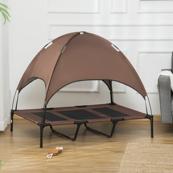 English Elm Pawhut Elevated Dog Bed With Uv Canopy Shade - Portable Outdoor Cot For Large Dogs, 48" Coffee W2225P217559-GIGA