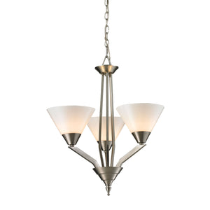Thomas Lighting Tribecca Geometric 3 Light Chandelier with Cone Glass Shades for Dining Rooms 21 inches Nickel 2453CH/20