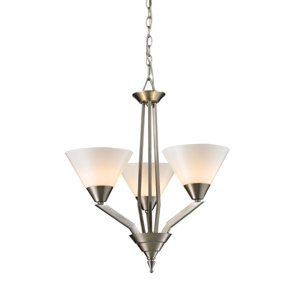 Thomas Lighting Tribecca Geometric 3 Light Chandelier with Cone Glass Shades for Dining Rooms 21 inches Nickel 2453CH/20
