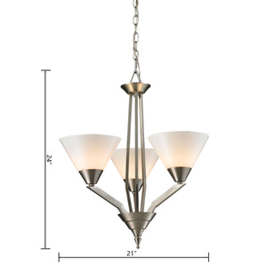 Thomas Lighting Tribecca Geometric 3 Light Chandelier with Cone Glass Shades for Dining Rooms 21 inches Nickel 2453CH/20